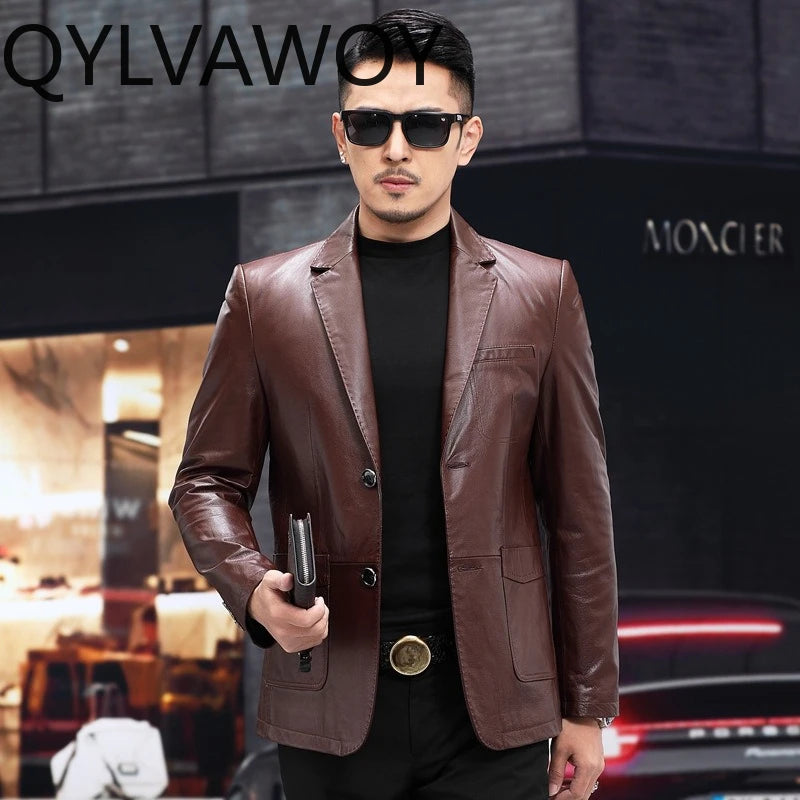 Veste homme noire en cuir de vache boutonnée – CLEVI Paris