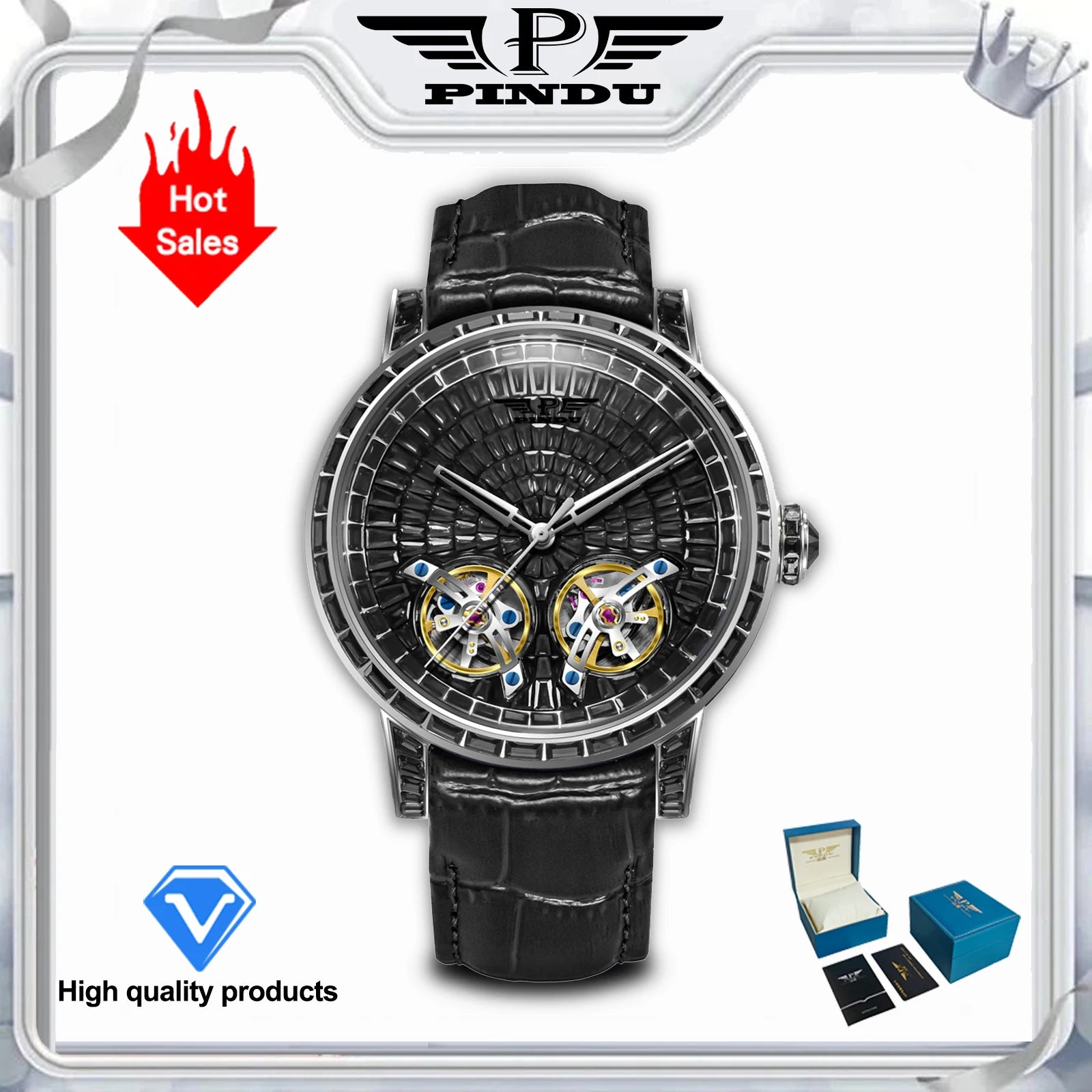 Montre Mécanique Homme PINDU – Diamants, Saphir & Cuir | Luxe