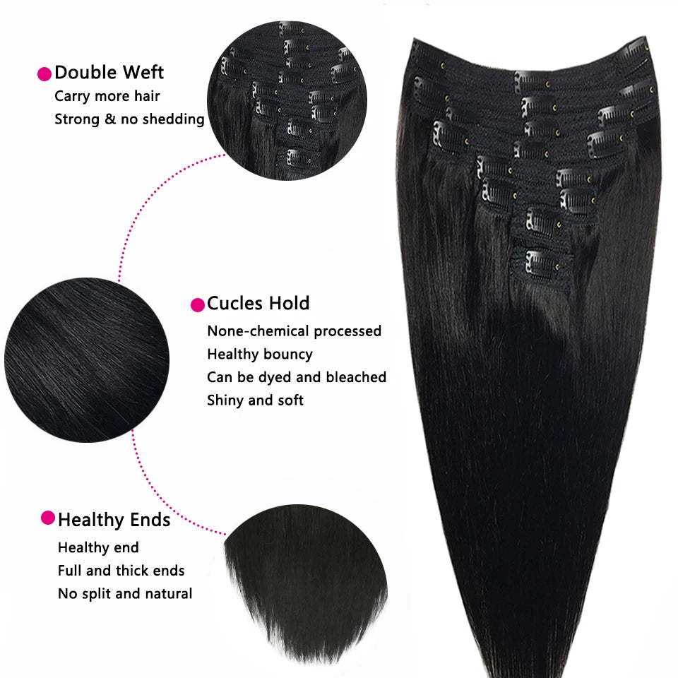 Extensions Clips Cheveux Humains Remy Lisses 8 Pcs – CLEVI Paris