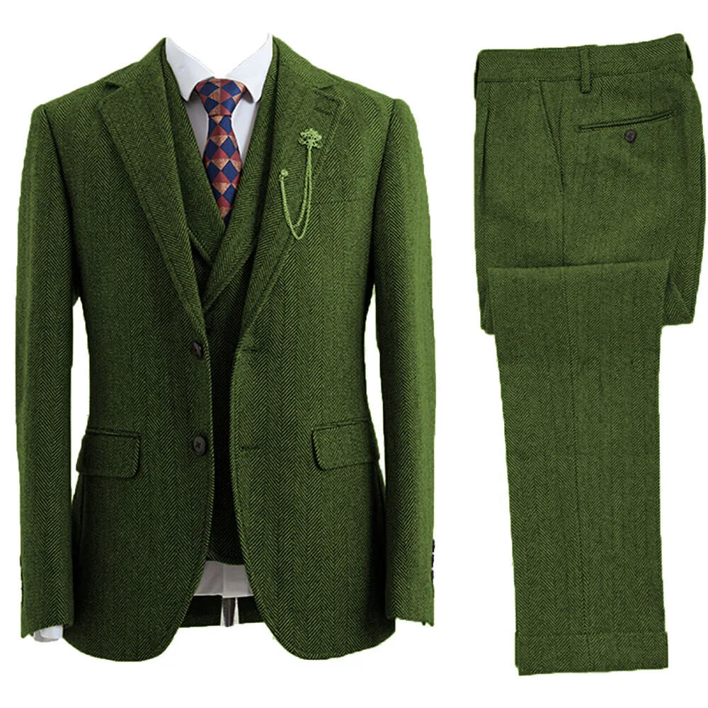 Costume Homme 3 Pièces Tweed Blazer Gilet Pantalon – CLEVI Paris