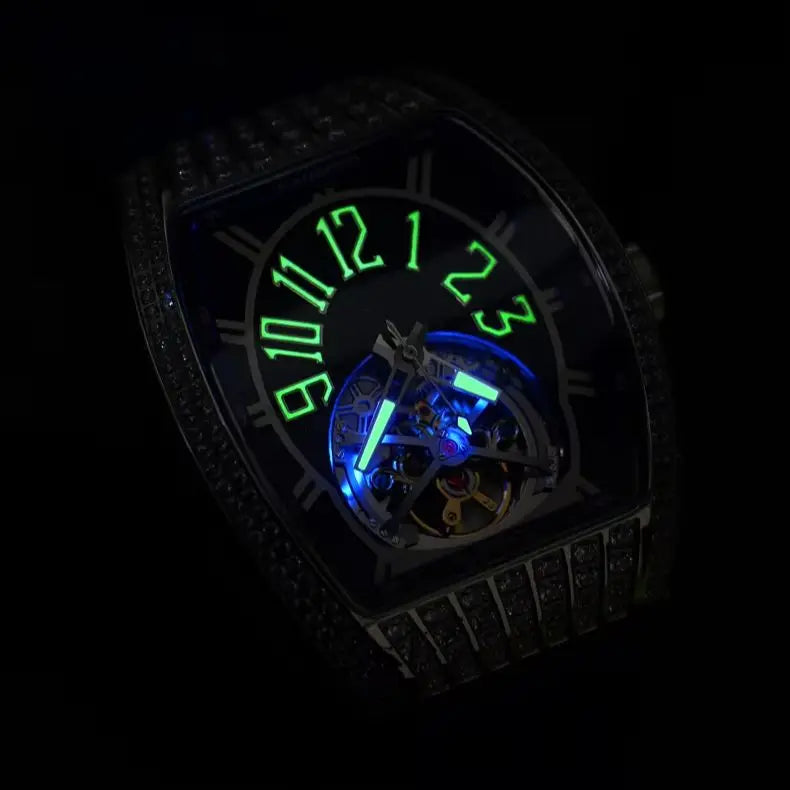 HANBORO 9030 Montre Homme Automatique Squelette Cristaux Étanche 5ATM – CLEVI Paris