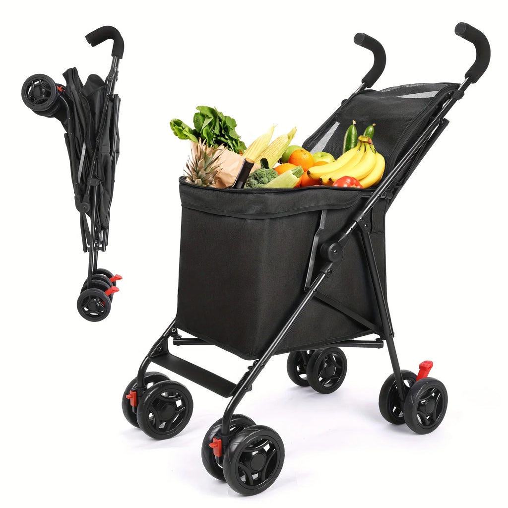 Chariot de courses pliable noir avec frein – CLEVI Paris