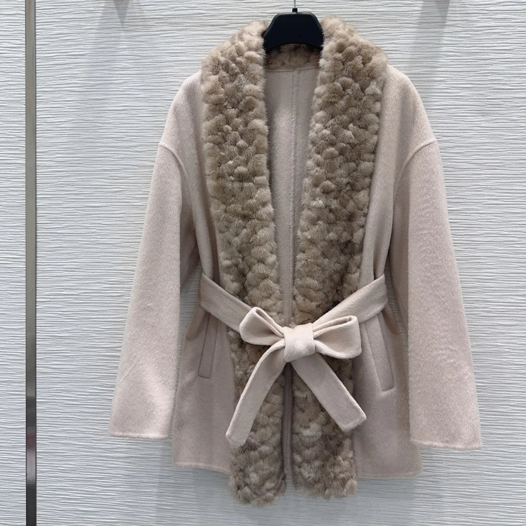 Manteau femme ceinturé à col châle – CLEVI Paris