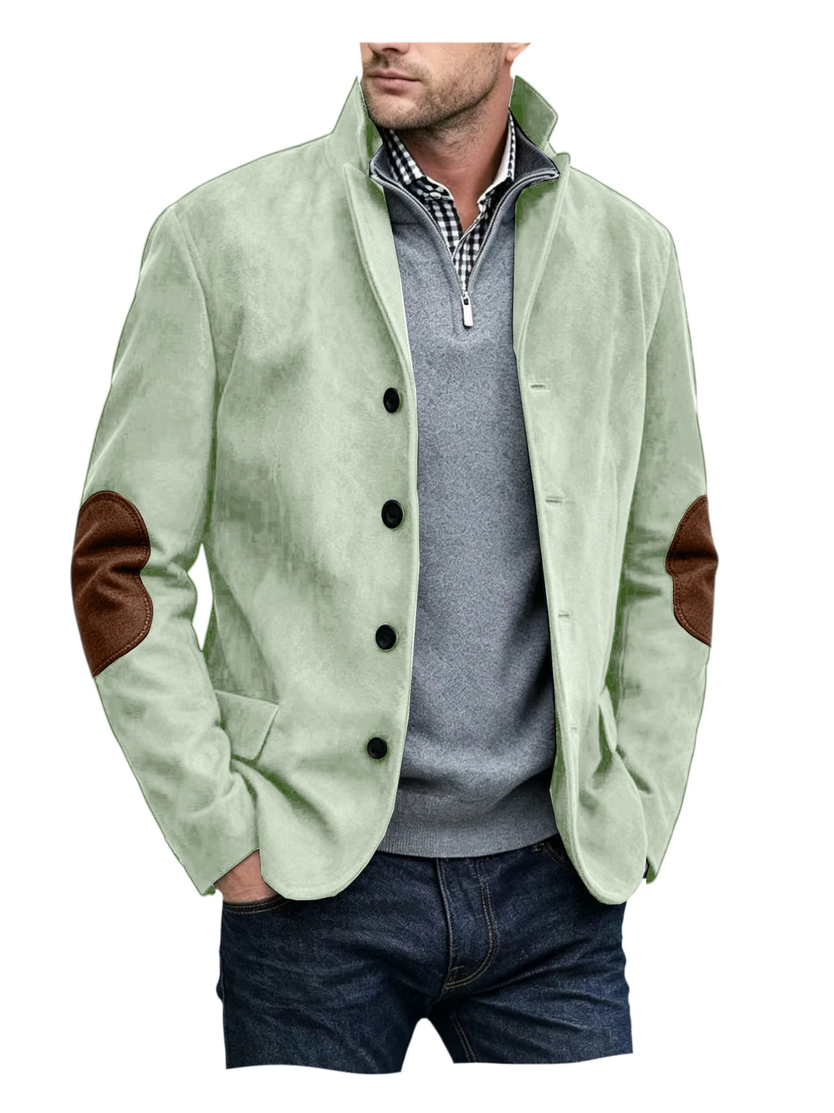 Blazer homme col montant, patchs aux coudes – CLEVI Paris