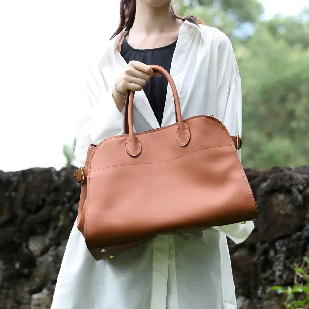 Grand Sac Cabas Cuir Véritable Vintage Femme 39x27cm – CLEVI Paris