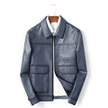 Blouson homme en cuir bleu à poches à rabat – CLEVI Paris