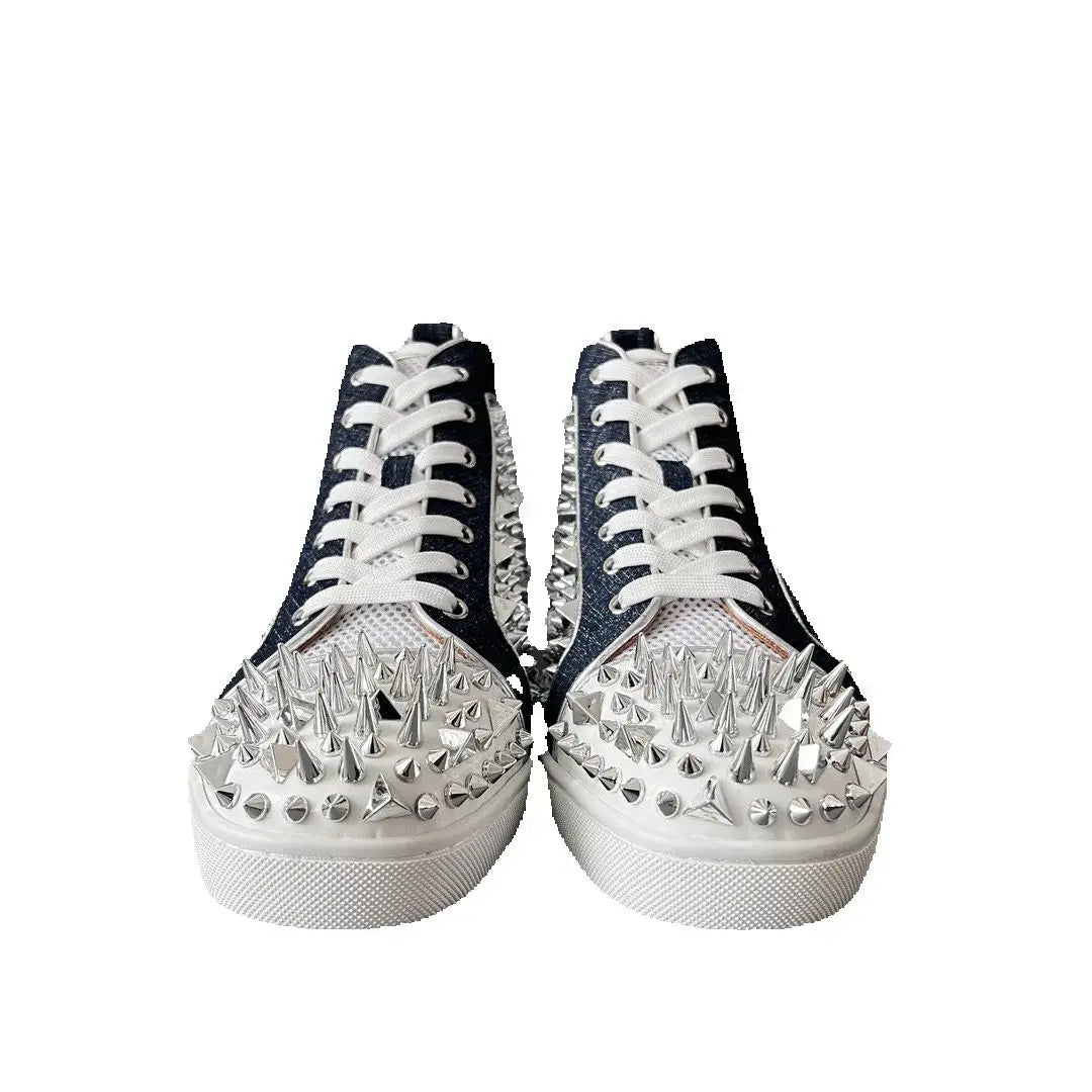 Sneakers Montantes Cuir Rivets Denim Homme – CLEVI Paris