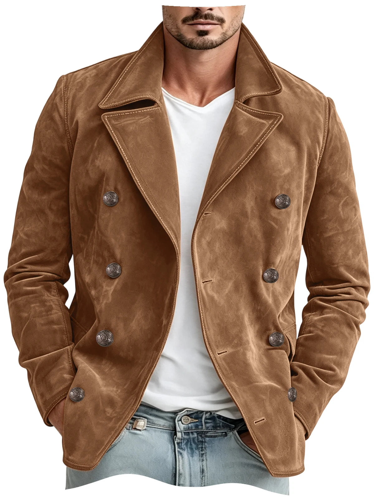 Blazer homme croisé en imitation daim – CLEVI Paris
