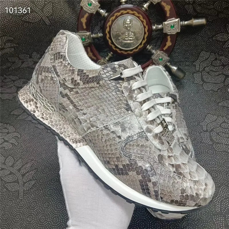 Sneakers Cuir Serpent Homme Lacets Noir Gris – CLEVI Paris