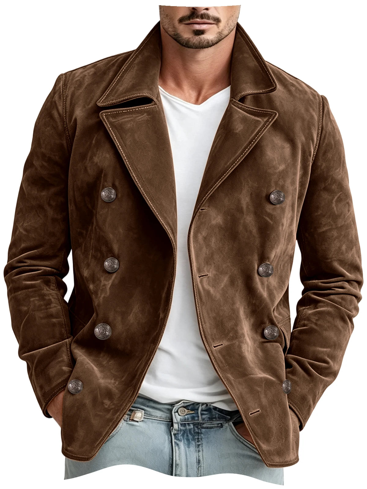 Blazer homme croisé en imitation daim – CLEVI Paris