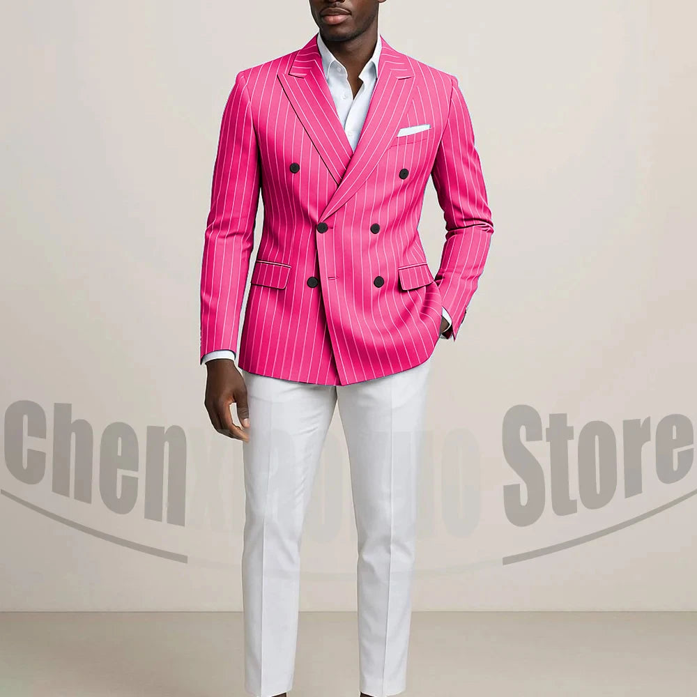 Costume Double boutonnage pour hommes avec fines rayures, tenues formelles sur mesure pour affaires, décontractées, fête, Chic, costume 2 pièces