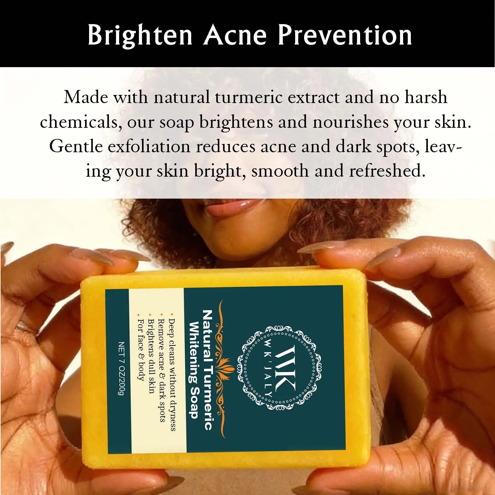 Savon Curcuma Éclaircissant WK'JALY – Anti-Acné, Anti-Taches & Acide Hyaluronique 200g – CLEVI Paris