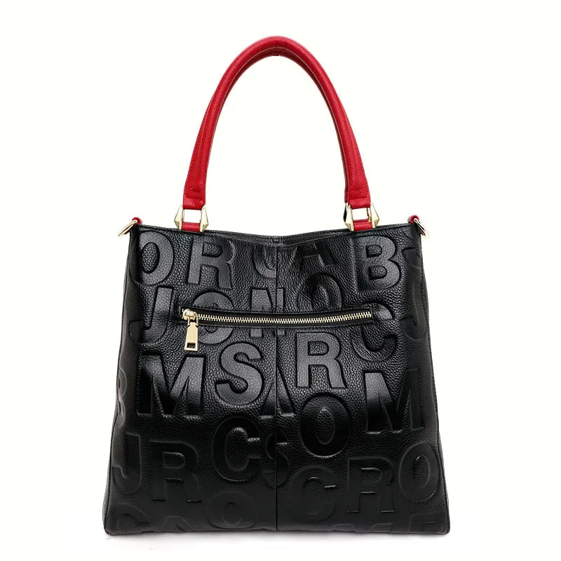 Sac Cabas Femme Cuir Vache Lettres Bicolore Noir & Rouge – CLEVI Paris