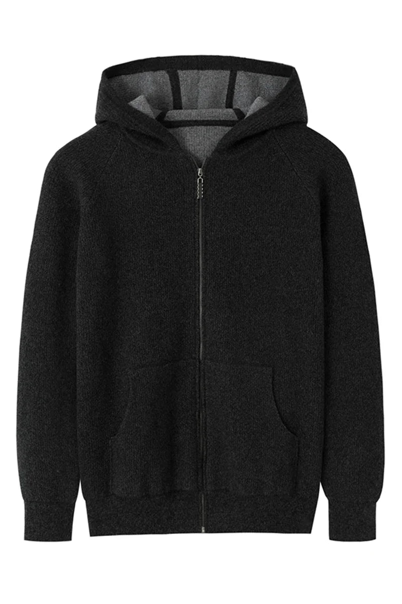 Cardigan homme cachemire zippé à capuche – CLEVI Paris