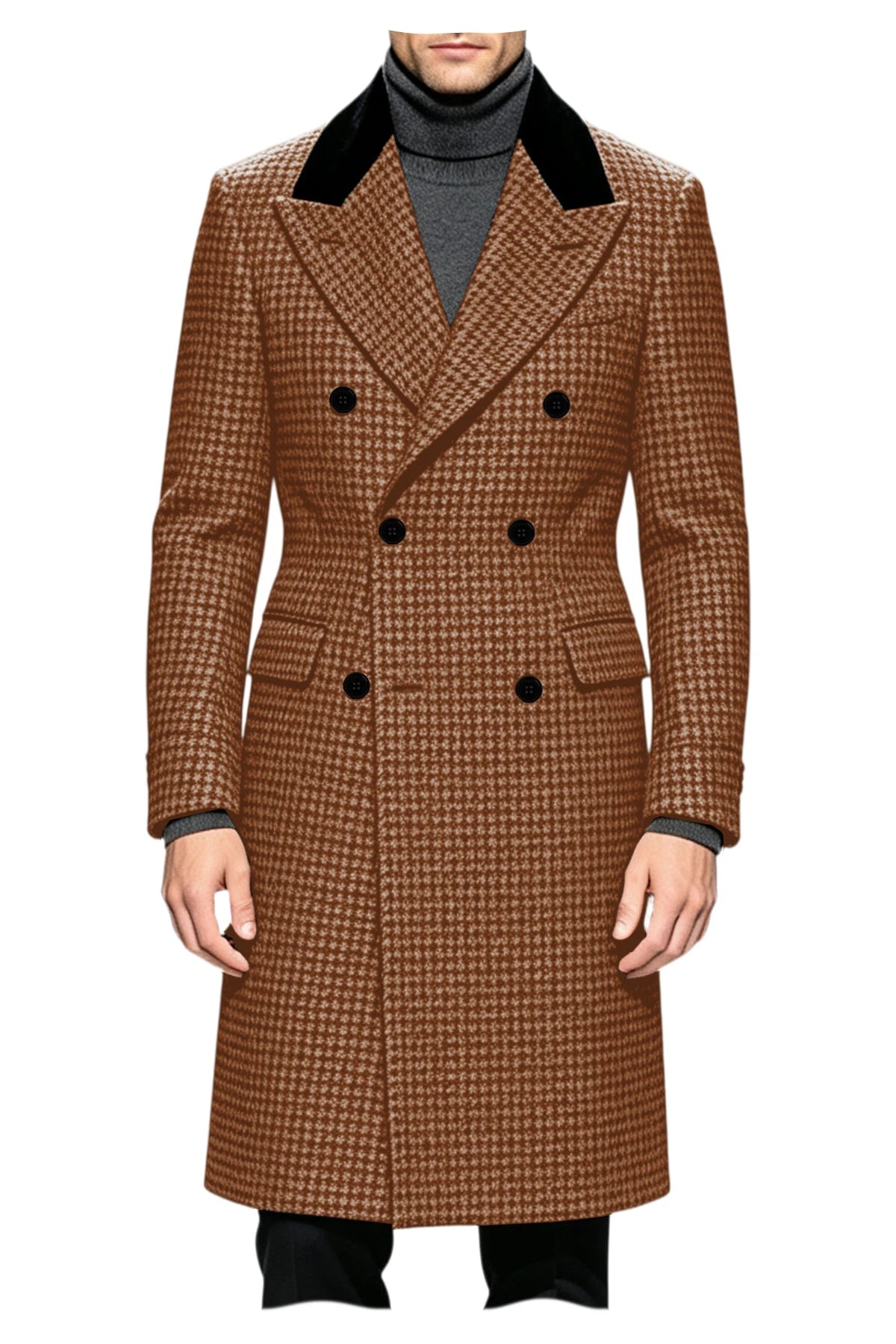 Manteau long homme pied-de-poule croisé – CLEVI Paris