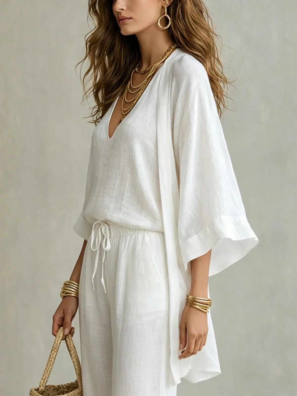 Ensemble femme 3 pièces kimono et pantalon – CLEVI Paris