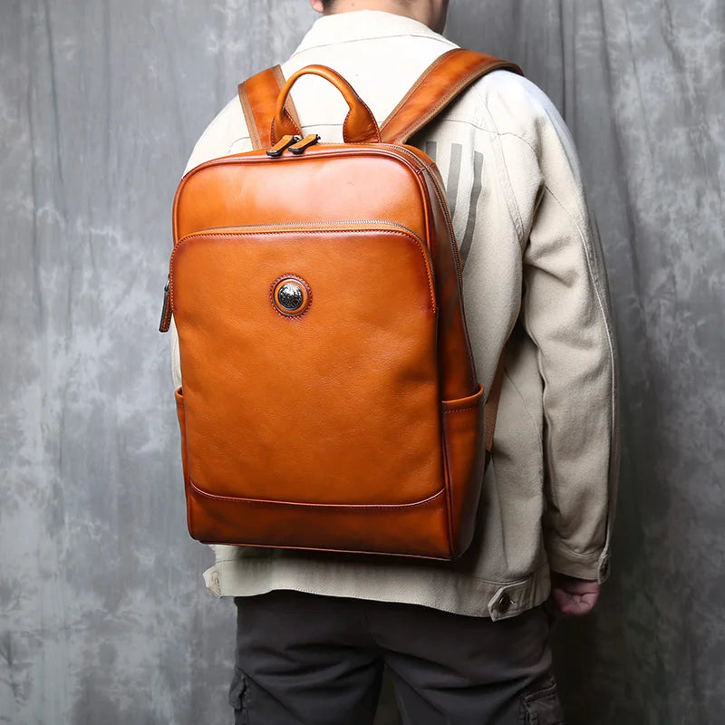 Sac à Dos Cuir Vache Tanné Végétal Laptop Unisexe – CLEVI Paris