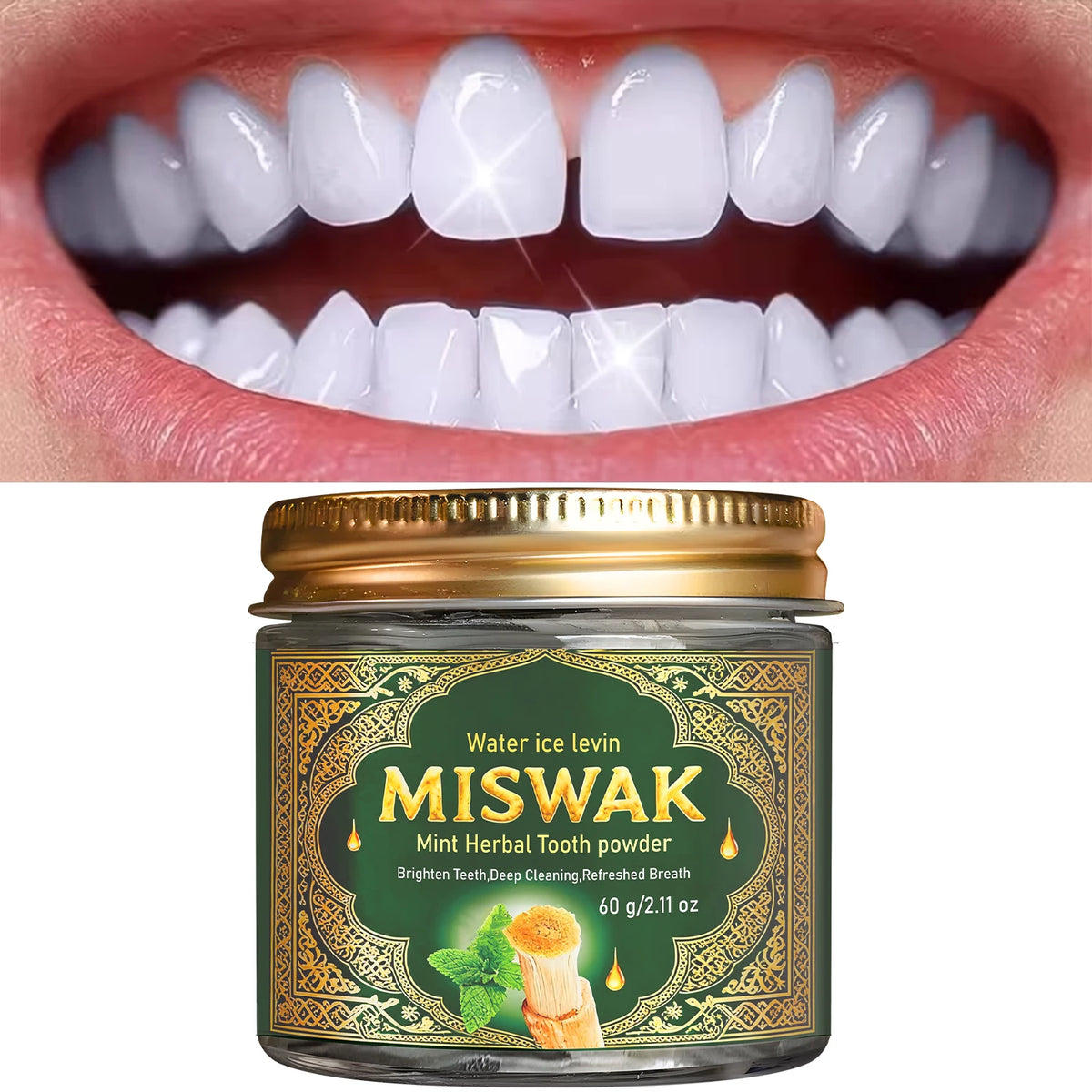 Poudre dentifrice à la menthe Miswak – CLEVI Paris