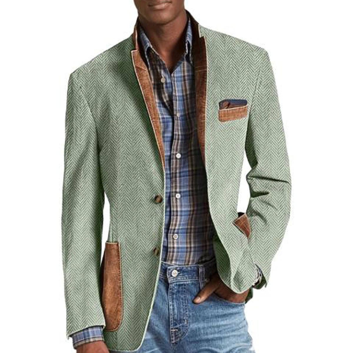 Blazer homme à chevrons avec détails façon daim – CLEVI Paris