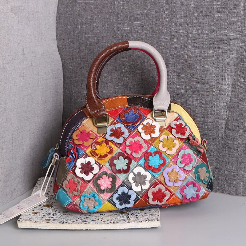 Sac Coquille Cuir Vache Artisanal Motif Papillons Femme Épaule – CLEVI Paris