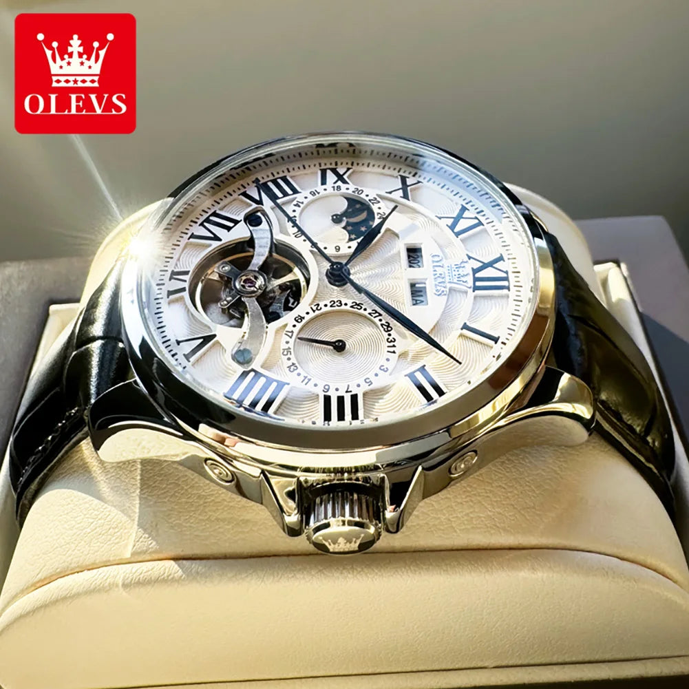 OLEVS 7013 Montre Homme Automatique Phases de Lune Chiffres Romains – CLEVI Paris