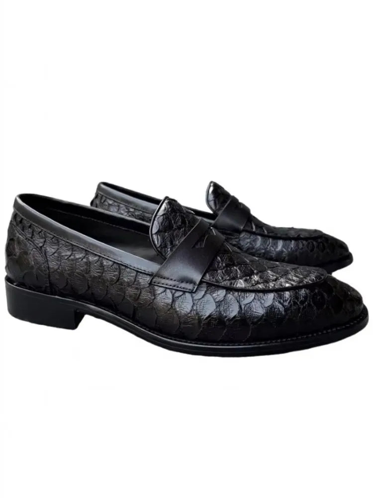 Mocassins Cuir Serpent Noir Homme Slip-On – CLEVI Paris