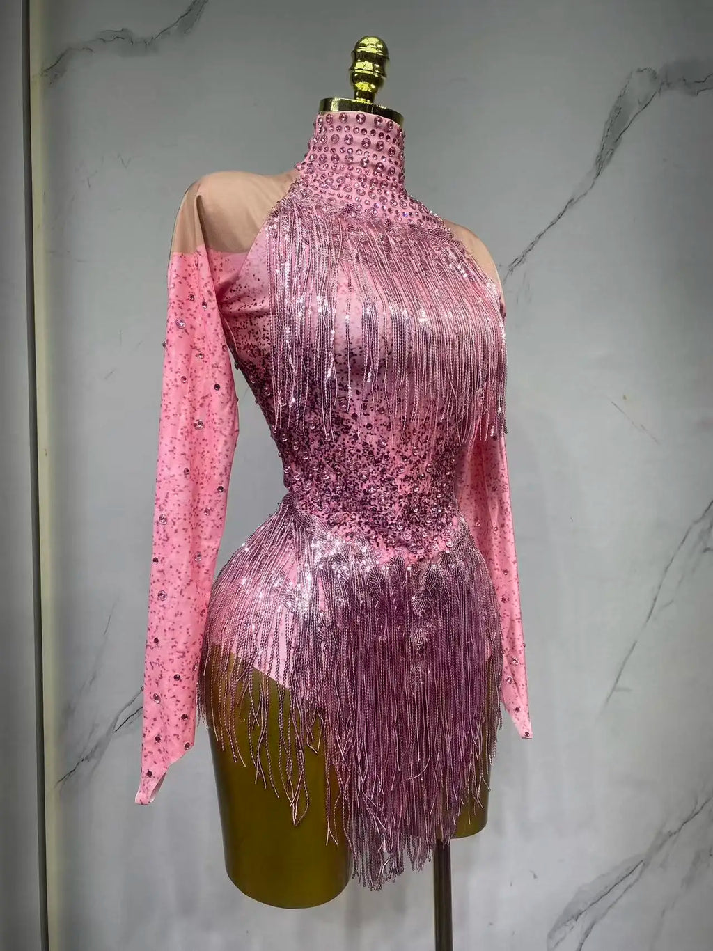 Justaucorps de scène à franges et strass – CLEVI Paris