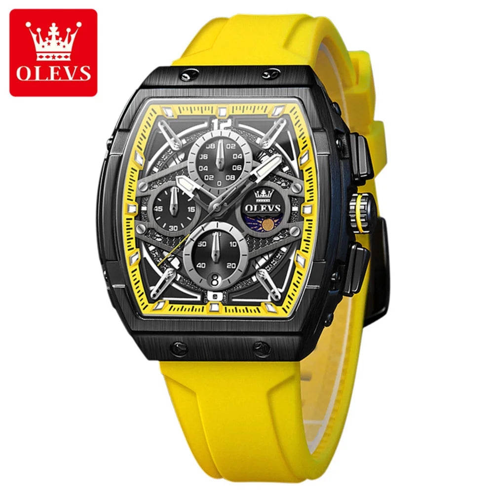 OLEVS 2975 Montre Homme Quartz Tonneau Évidé Grand Cadran Silicone Lumineux 30M – CLEVI Paris