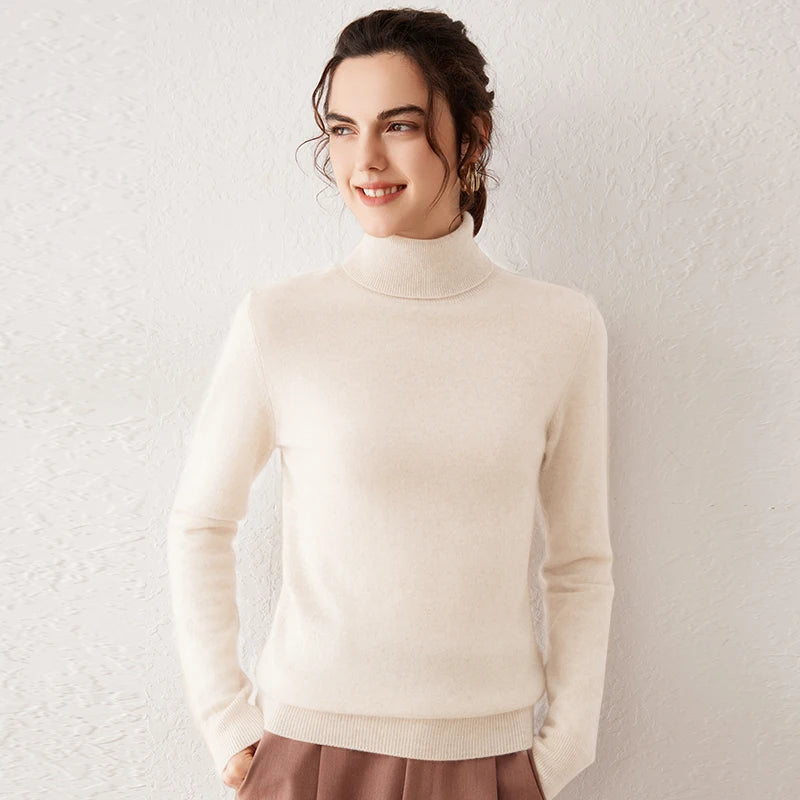 Pull femme en cachemire à col roulé – CLEVI Paris