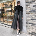 Manteau long femme cuir noir à large col – CLEVI Paris