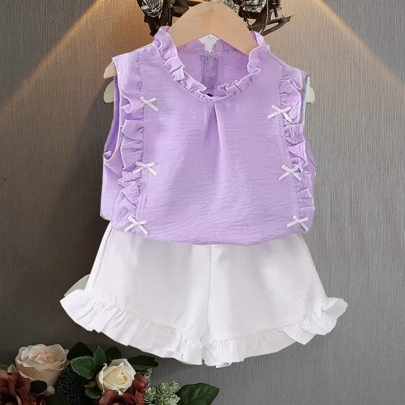 Ensemble fille haut et short en coton mélangé – CLEVI Paris