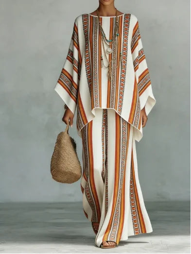Ensemble femme bohème imprimé haut et pantalon – CLEVI Paris