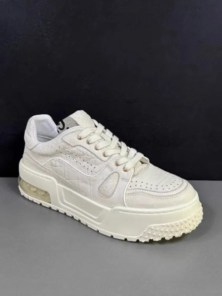 Sneakers Cuir Vache Motif Croco Homme Semelle Épaisse – CLEVI Paris