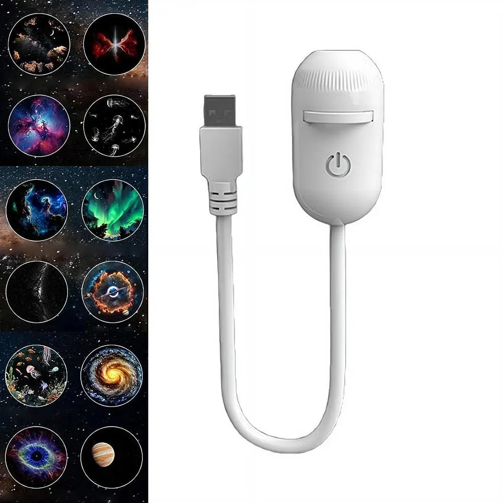 Projecteur Étoiles 2-en-1 LED Galaxy – Veilleuse USB Rechargeable, Rotation 360°, Films Interchangeables, Tactile, Chambre & Déco