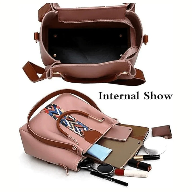 Coffret 4 Sacs Femme PU Rayé Tote + Croisé + Pochette + Porte-Cartes – CLEVI Paris