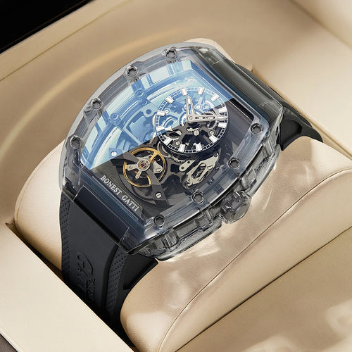 BONEST GATTI BG6005 Montre Homme Automatique Squelette Saphir Tonneau 30M – CLEVI Paris