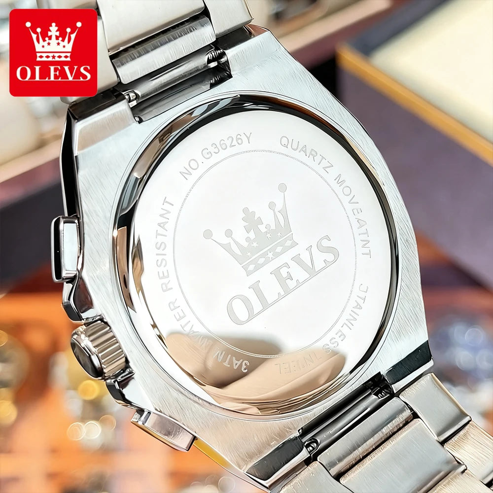 OLEVS 3626 Montre Homme Quartz Acier Chronographe Lumineuse – CLEVI Paris