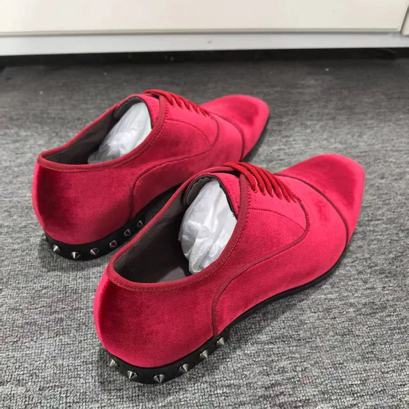 Chaussures Oxford homme en velours rouge – CLEVI Paris