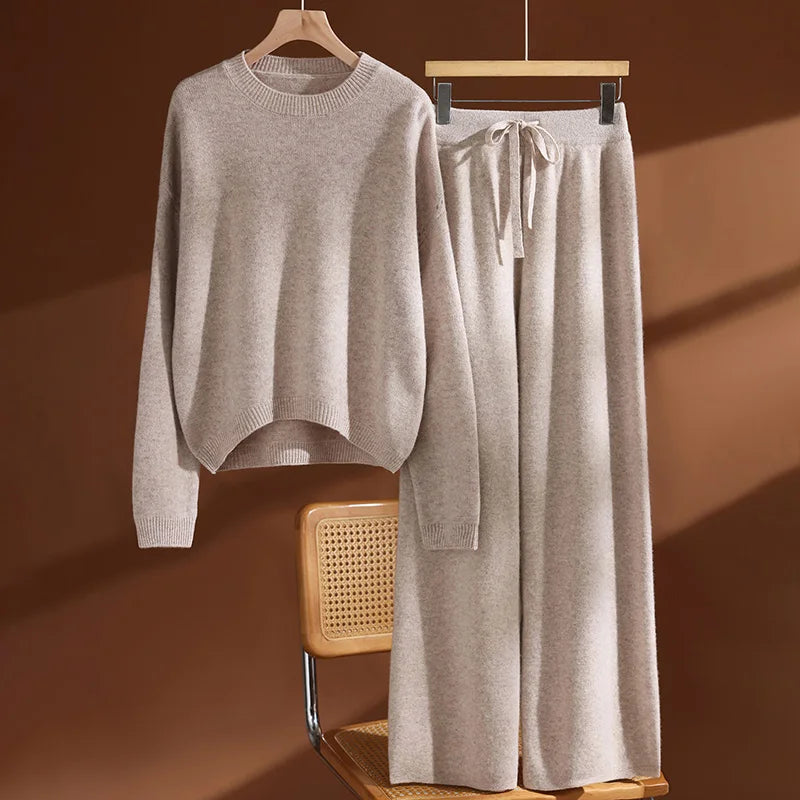 Ensemble mérinos femme, pull et pantalon large – CLEVI Paris