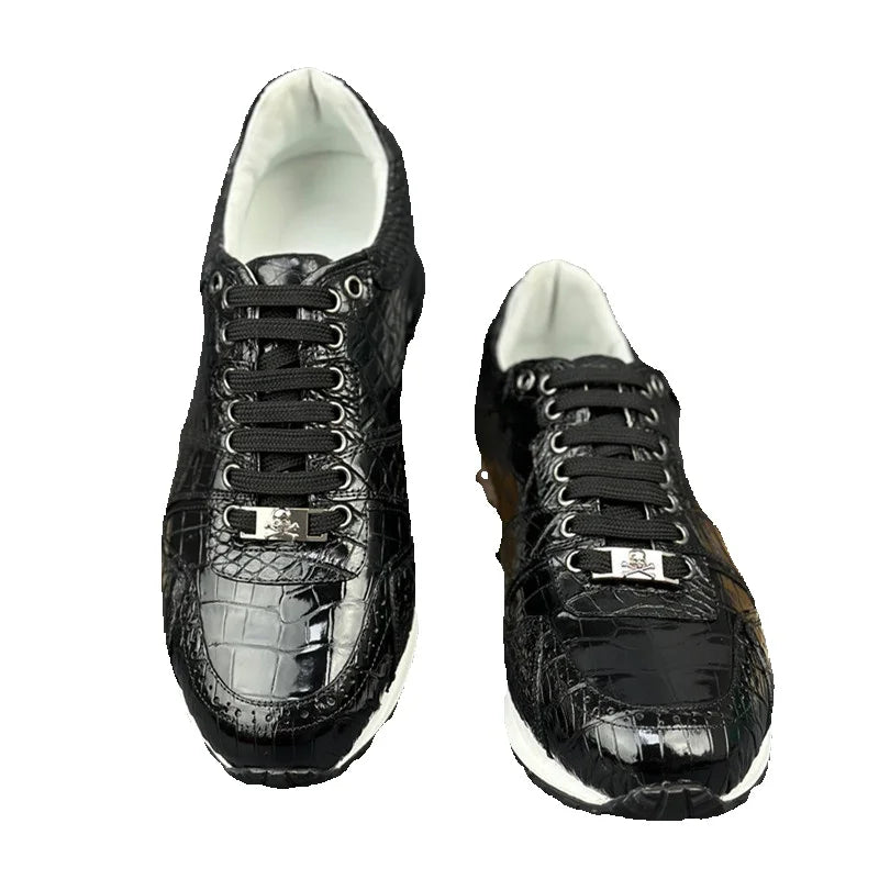 Sneakers Cuir Crocodile Noir Lacets Souple Homme – CLEVI Paris