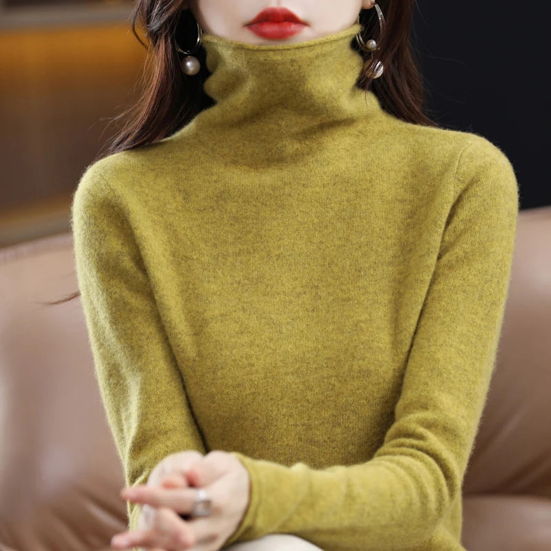 Pull femme col roulé en laine mérinos – CLEVI Paris