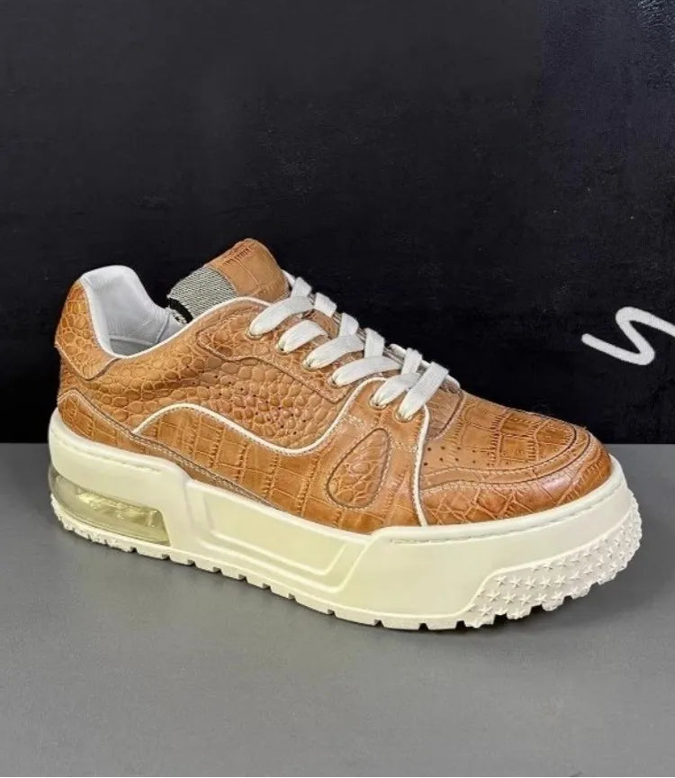 Sneakers Cuir Vache Motif Croco Homme Semelle Épaisse – CLEVI Paris