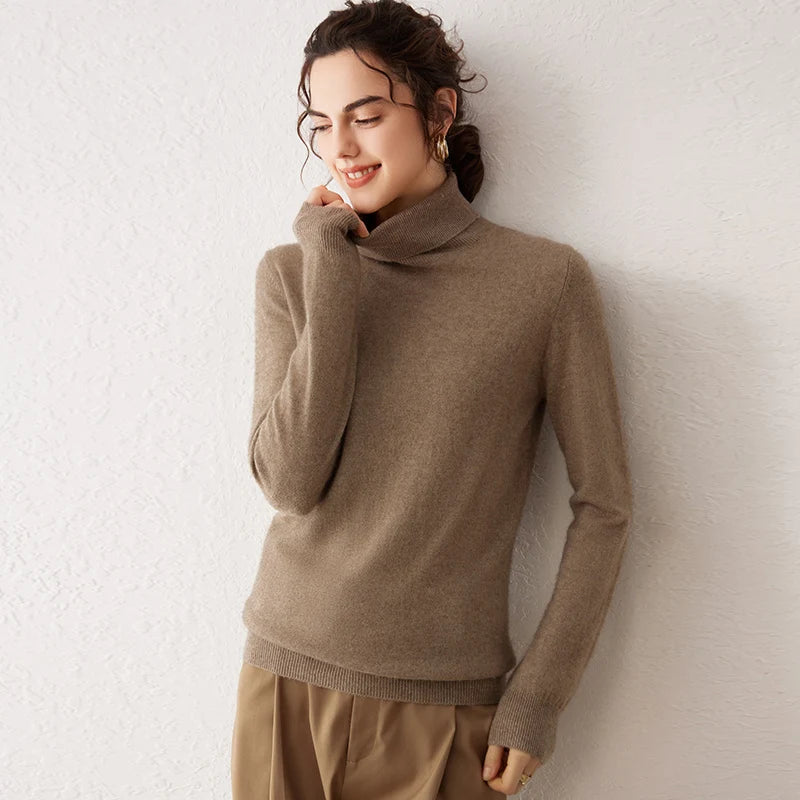 Pull femme en cachemire à col roulé – CLEVI Paris