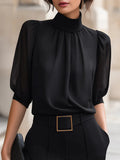 Chemisier col montant plissé femme – CLEVI Paris