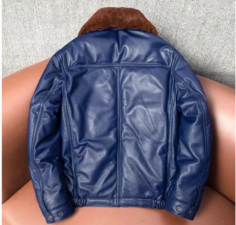 Veste homme bleue en cuir de mouton – CLEVI Paris