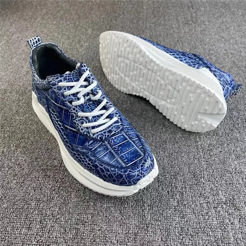 Sneakers Cuir Croco Bleu Dégradé Homme Peint Main