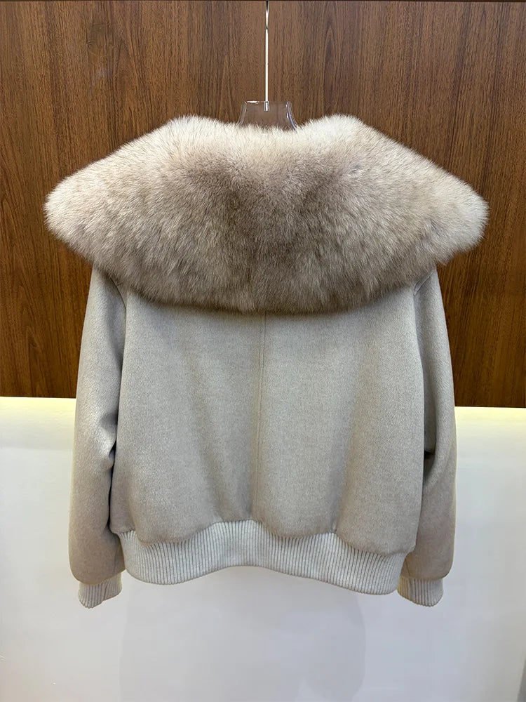 Blouson femme en laine à col renard – CLEVI Paris