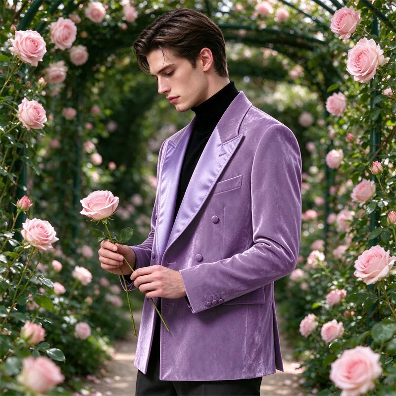 Blazer homme velours croisé à revers satinés – CLEVI Paris