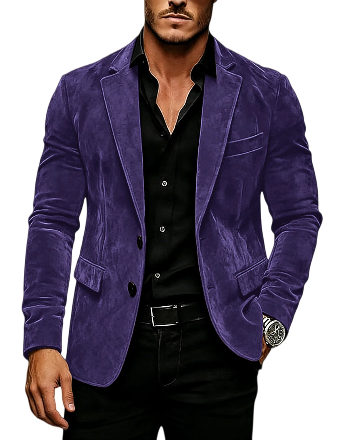 Blazer en daim vintage pour homme, coupe ajustée, 2 boutons, revers cranté, veste de costume décontractée, smoking formel pour affaires, mariage, fête, usage quotidien