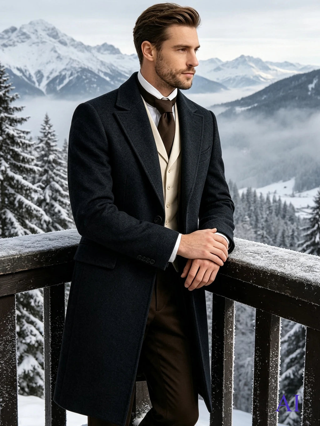 Manteau homme long à revers style rétro – CLEVI Paris